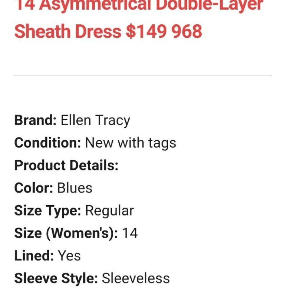 NWT ELLEN TRACY Gorgeous asymmetrical peplum top dress - Picture 3 of 7
